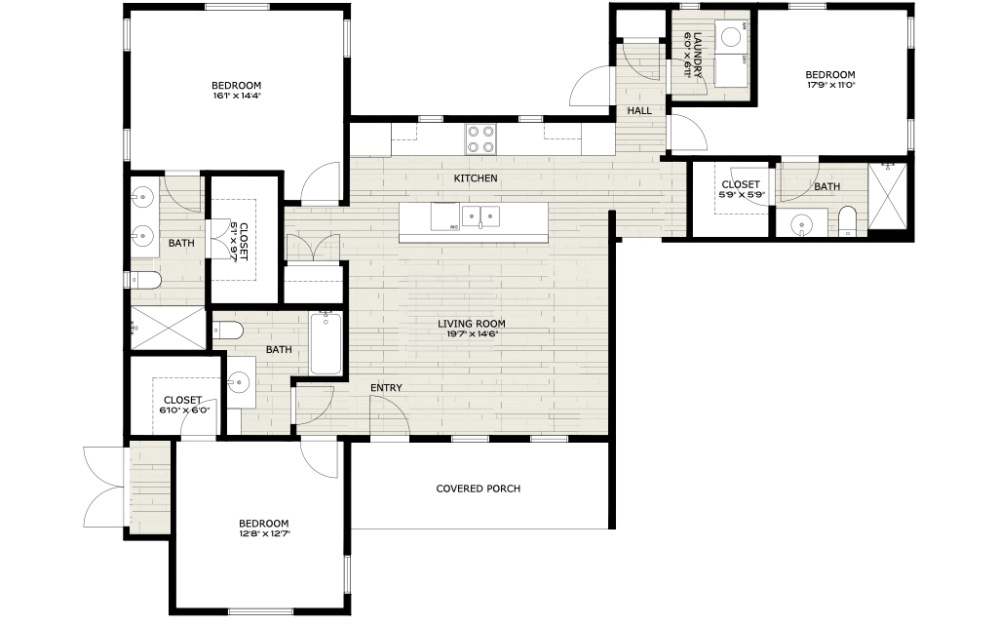 C2 - 3 bedroom floorplan layout with 3 bathrooms and 1740 square feet