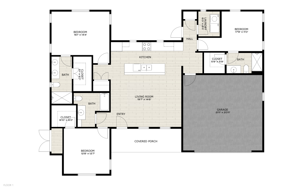 C2 - 3 bedroom floorplan layout with 3 bathrooms and 1740 square feet